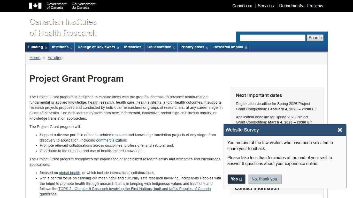 Project Grant Program - CIHR